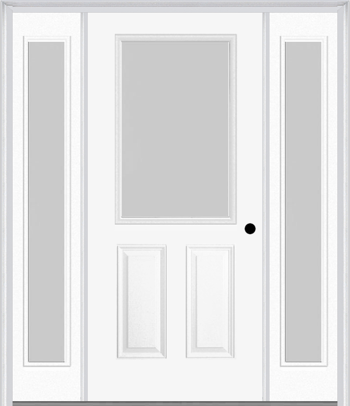 MMI 1/2 Lite 2 Panel 3'0" X 6'8" Textured/Privacy Fiberglass Smooth Exterior Prehung Door With 2 Full Lite Textured/Privacy Glass Sidelights 684